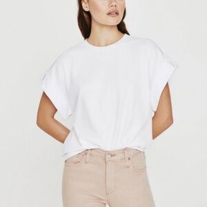 AG Jeans Khloe White Cuffed Sleeve T-Shirt Size M